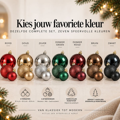 Mica Decorations Kerstballen Rood 46 Stuks - Onbreekbare Kerstballenset van Gerecycled Polystyreen - Diverse Formaten Ø4/6/8 cm - Ideaal voor Kinderen