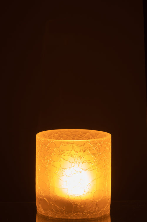 J-Line windlicht Cilinder Craquelé - glas - wit - medium