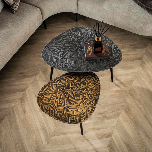 Giga Meubel Salontafel Patina - Brons Metaal - Set van 2 - 80x60x43cm