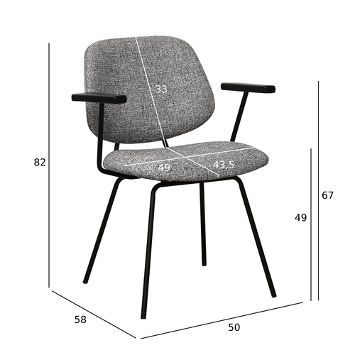 Furnhouse eetkamerstoelen armleuning Sofia - Grijs - Stof (Bouclé) - Set van 2