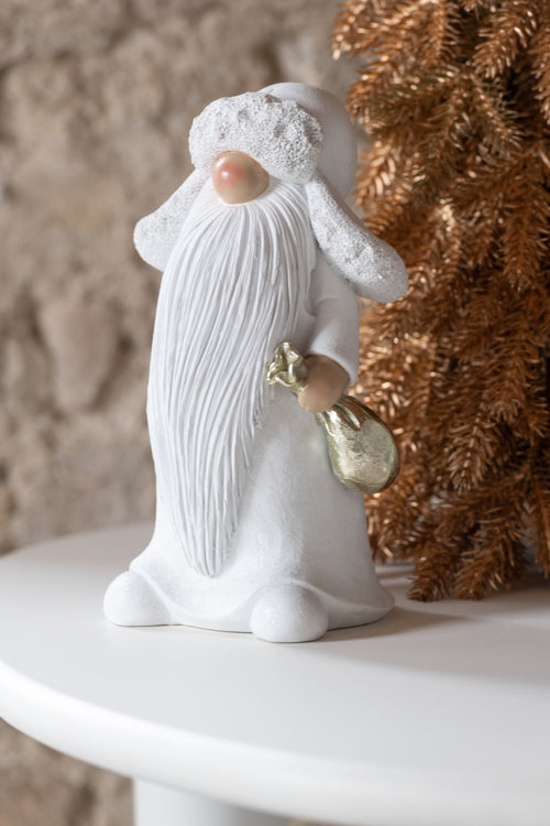 J-Line figuur Kerstman Boom + Tas - polyresin - wit/goud - large - 2 stuks