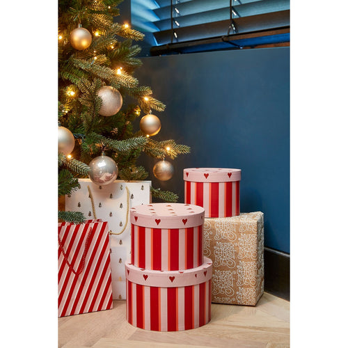 Mica Decorations Opbergdoos - Set van 3 - H14 x Ø21 cm - Papier - FSC Mix - Rood