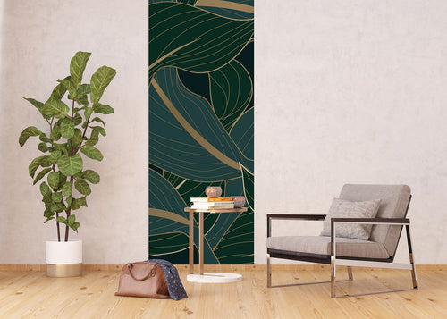 Sanders & Sanders poster bladeren donkergroen, petrolblauw en goud - 90 x 270 cm - 601074