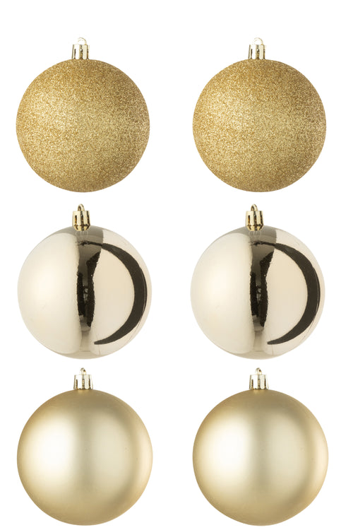 J-Line kerstbal - kunststof - goud - doos van 6