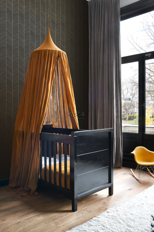 ESTAhome behang visgraat-motief zwart en goud - 53 cm x 10.05 m - 139136