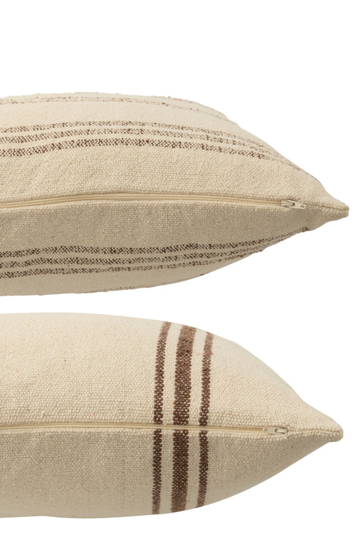 J-Line kussen Breeze Franjes - katoen - beige - 2 stuks