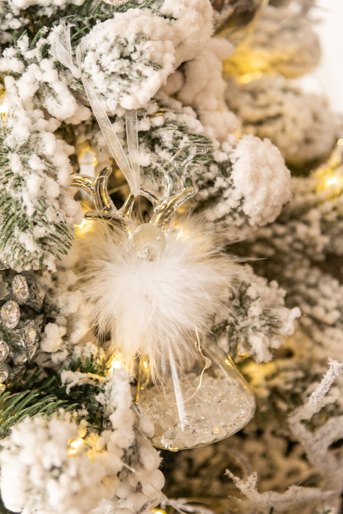 J-Line kersthanger Rendier - pluim/glas - transparant - small - 2 stuks - LED lichtjes