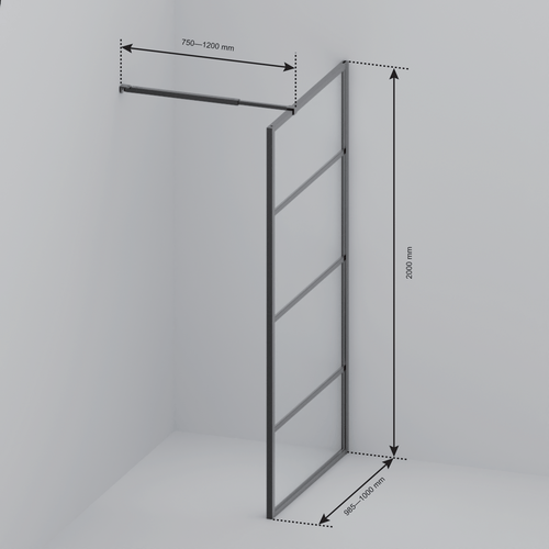LOMAZOO douchewand Tacna - inloopdouche - anti kalk nano coating - gerookt glas met strepen - 8 mm - zwart - 100 x 200 cm