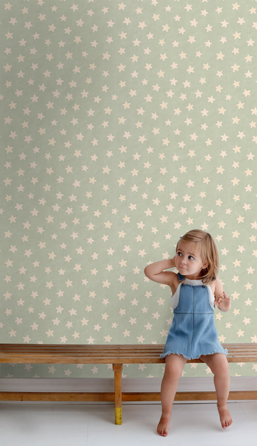 ESTAhome behang sterretjes groen en beige - 50 x 900 cm - 131709