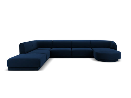 Micadoni Panoramische hoekbank links Miley 6-zits, flueel, koningsblauw - 255x330x70cm