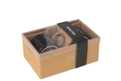 J-Line kop Amelie - porselein - zwart - doos van 2 stuks