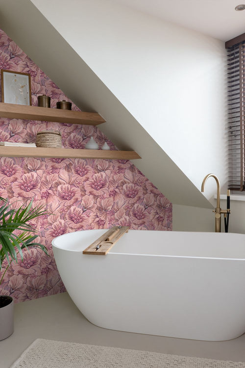 ESTAhome behang geborduurd bloemmotief paars en roze - 50 x 900 cm - 131293