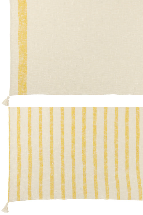 J-Line plaid Strepen + Kwasten - katoen - wit/geel -  2 stuks - vtwonen shop