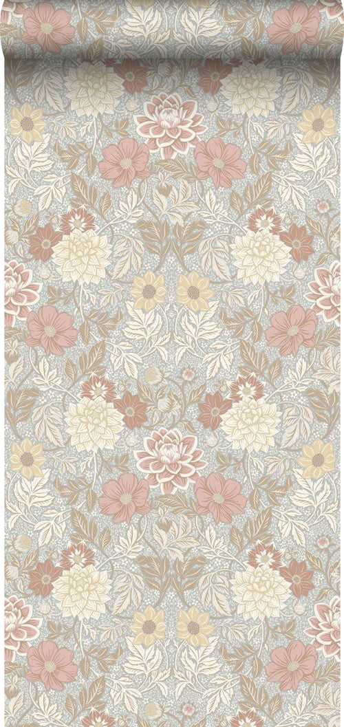 Borastapeter behang vintage bloemen in art nouveau stijl vergrijsd blauw - 53 cm x 10.05 m - 660402 - vtwonen shop