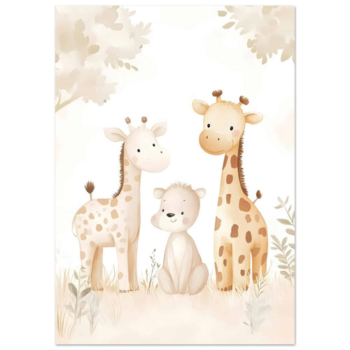 Artfulprints  Giraffen familie pastel   poster A4 21x29.7 cm - vtwonen shop