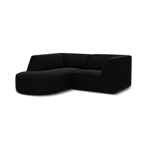 Cosmopolitan Design - Modulaire hoekbank links Siena 3-zits, flueel zwart - 180x186x69cm