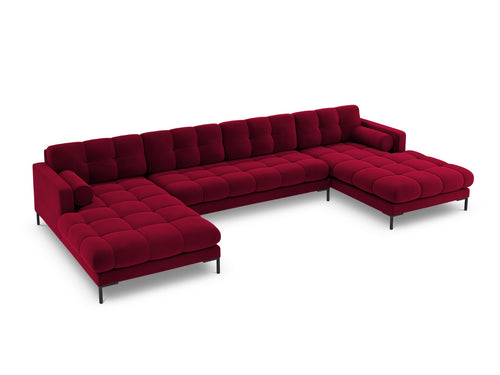 Cosmopolitan Design Panoramische bank Bali 7-zits, flueel, rood - 185x383x75cm
