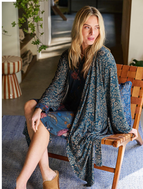 Pip Studio - Diogo Nachthemd Lange Mouw Dames - Coco Flower - Blauw - XXL