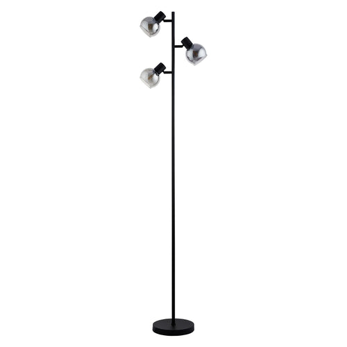 Lighto - Art deco vloerlamp zwart met smoke glas 3-lichts - Juna