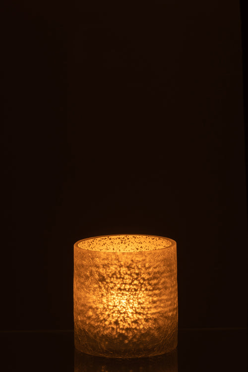 J-Line windlicht Cilinder Craquelé  - glas - grijs - small