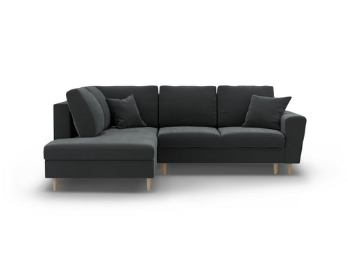 Cosmopolitan Design Uitklapbare hoekbank links met opbergdoos Kyoto 5-zits, flueel donkergrijs - 194x243x88cm