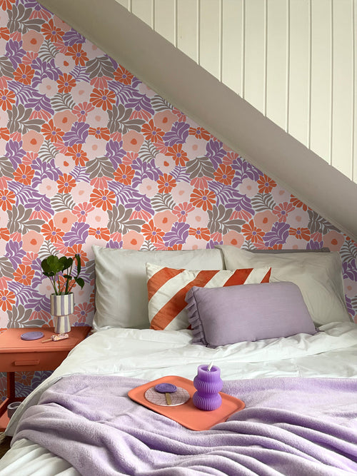 ESTAhome behang bloemen in Matisse stijl paars en oranje - 50 x 900 cm - 131007 - vtwonen shop