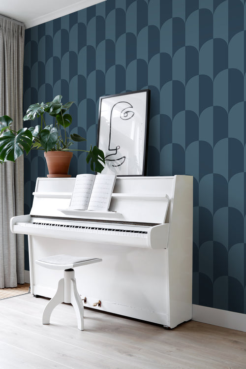 ESTAhome behang art deco bogen vergrijsd donker blauw - 53 cm x 10.05 m - 139996