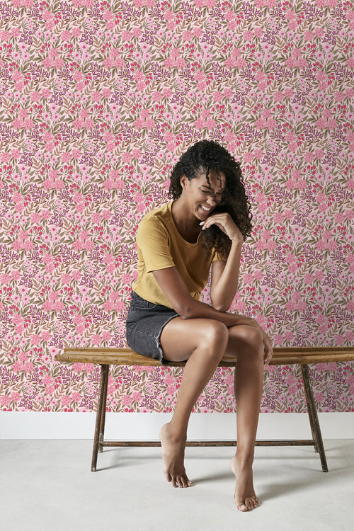 ESTAhome behang bloemen paars en roze - 50 x 900 cm - 131446 - vtwonen shop