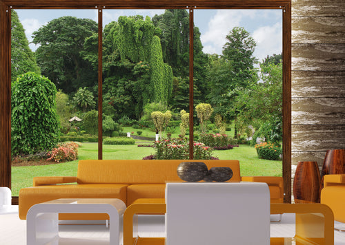 Sanders & Sanders fotobehang tuinzicht groen en bruin - 360 x 270 cm - 600425 - vtwonen shop