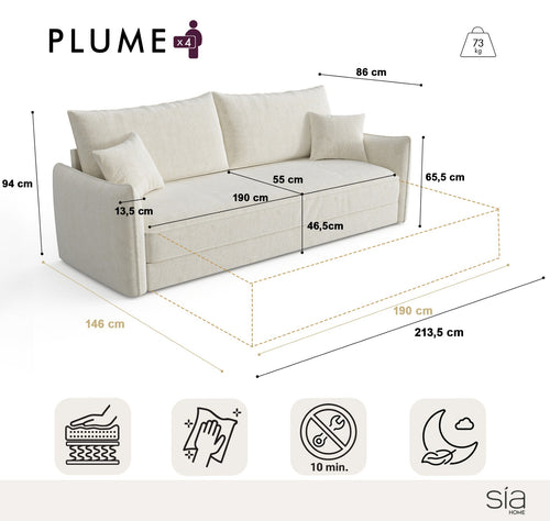 Sia Home - Slaapbank PLUME - fluweel met structuur kaki groen 213.5cm