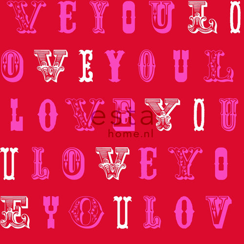 ESTAhome behang love you - quotes rood en roze - 53 cm x 10.05 m - 136834