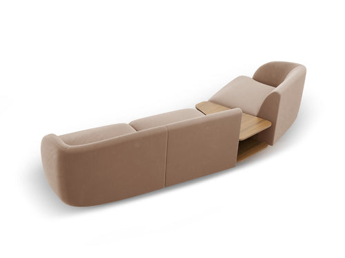 Micadoni linker modulaire bank Miley 3-zits, flueel, cappuccino - 126x303x70cm