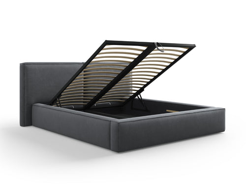Cosmopolitan Design Opbergbed met dubbel hoofdbord Arendal 160x200cm, structurele stof, donkergrijs - 228x214x97.5cm