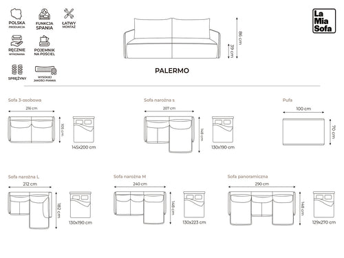 LaMiaSofa hoekbank links Palermo - velours - zwart - 240x148x86