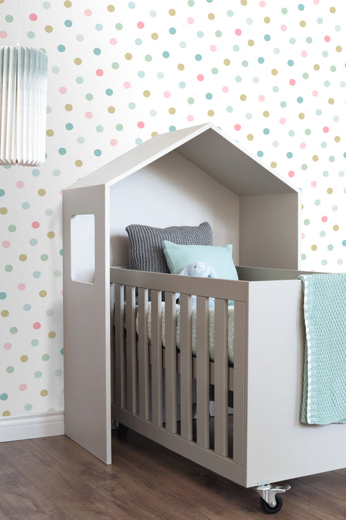 ESTAhome behang stippen roze, blauw, groen en goud - 53 cm x 10.05 m - 139041