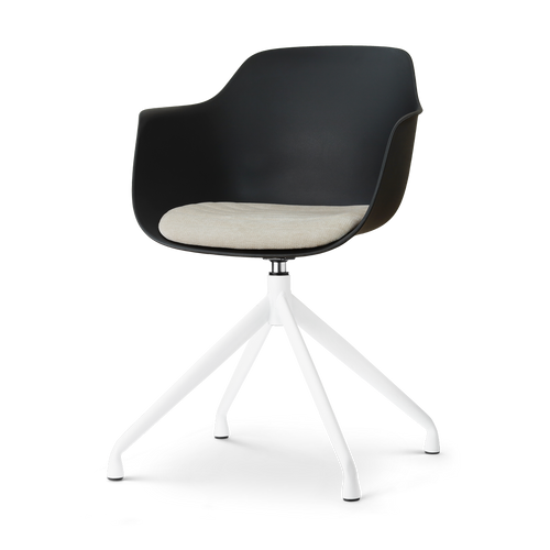 Nolon Nola-Liz draaibare eetkamerstoel zwart met naturelbeige zitkussen - wit onderstel