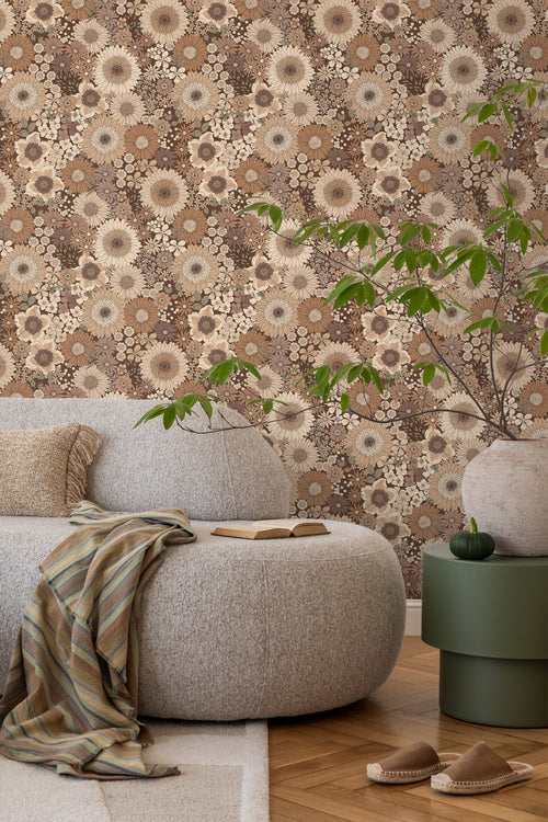 ESTAhome behang retro bloemen bruin - 50 x 900 cm - 131316 - vtwonen shop