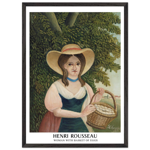 Artfulprints Poster met Lijst Henri Rousseau - Woman with basket of eggs   - 50x70 cm - Donkergroen