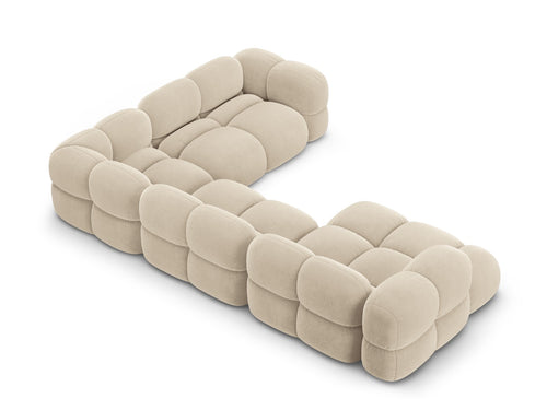 Cosmopolitan Design Panoramische hoekbank rechts Loretto 5-zits, flueel lichtbeige - 250x345x68cm