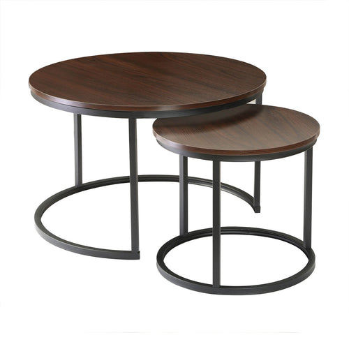 Calicosy - LENNY Set van 2 ronde salontafels - Eiken - 70x70x45,5 cm