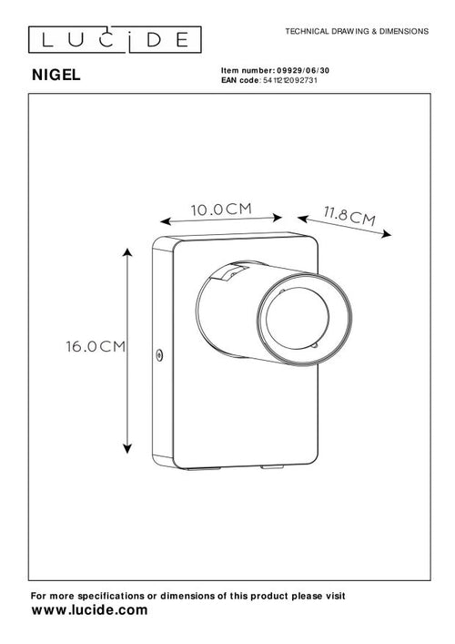 Lucide bedlamp NIGEL - 1xGU10 - Zwart - vtwonen shop