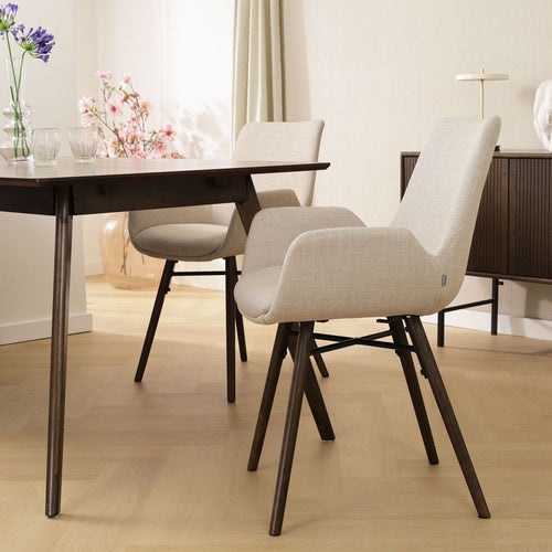 Nolon Nena-Eef Eetkamerstoel Beige - met Armleuning - Walnoot - vtwonen shop