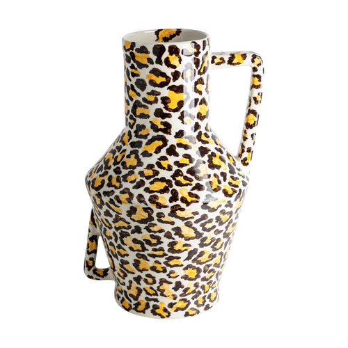 Return to Sender Vaas 45 cm Leopard print handgeschilderd met handvat - vtwonen shop