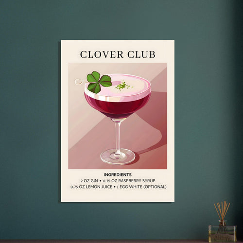 Artfulprints  Clover Club cocktail - Ingrediënten   poster 30x40 cm - vtwonen shop