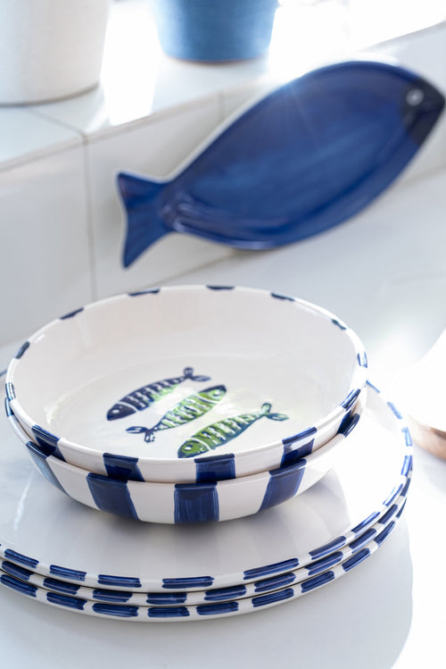 J-Line bord Diep Vis - keramiek - donkerblauw