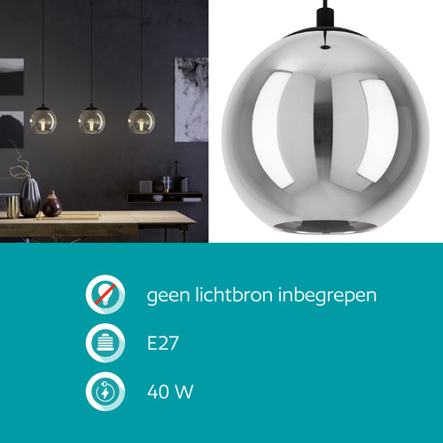 EGLO hanglamp Ariscani - e27 - 76,5 cm - zwart - rookglas