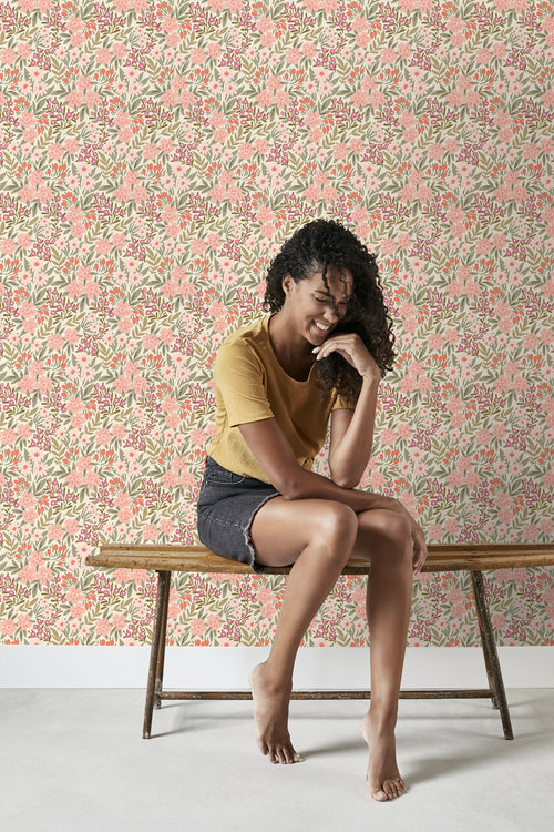 ESTAhome behang bloemen groen, roze en paars - 50 x 900 cm - 131450 - vtwonen shop