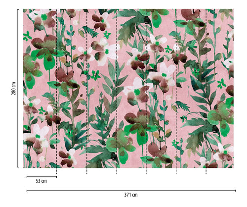 One Wall one Role fotobehang bloemmotief groen, roze, wit en bruin - 371 x 280 cm - AS-382731