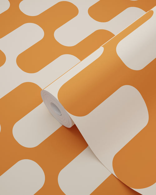ESTAhome behang golvende lijnen oranje en beige - 50 x 900 cm - 132141