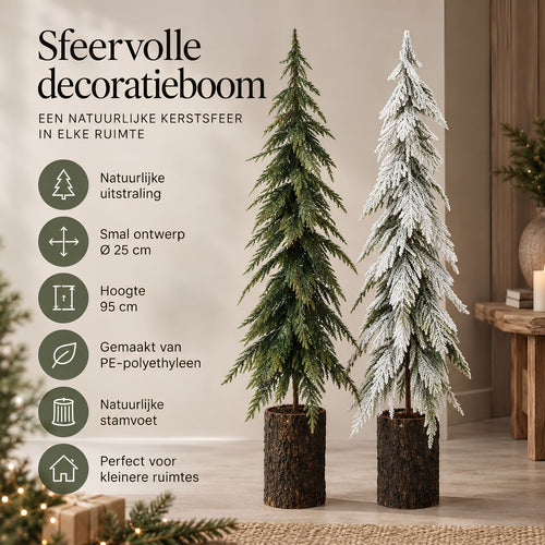 Mica Decorations Decoratieve Kerstboom Groen - Sfeervolle Kerstversiering met Fijne Takken - Kunstboom voor Woonkamer en Hal - Slank Ontwerp - H95 x